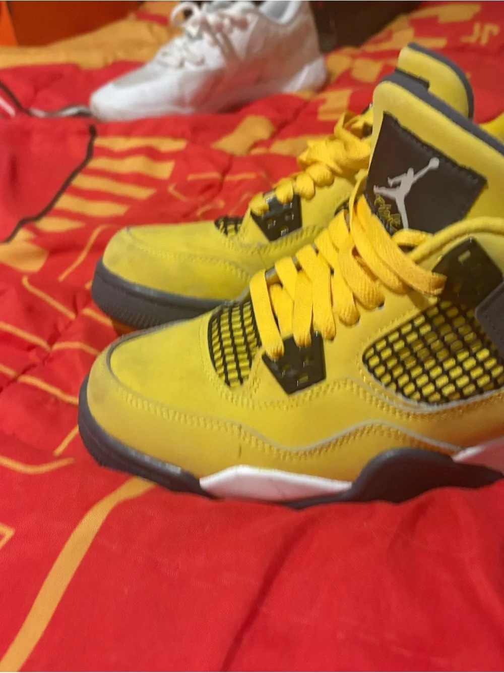 Jordan Kids Yellow Retro 4 Sneakers with Black Accents